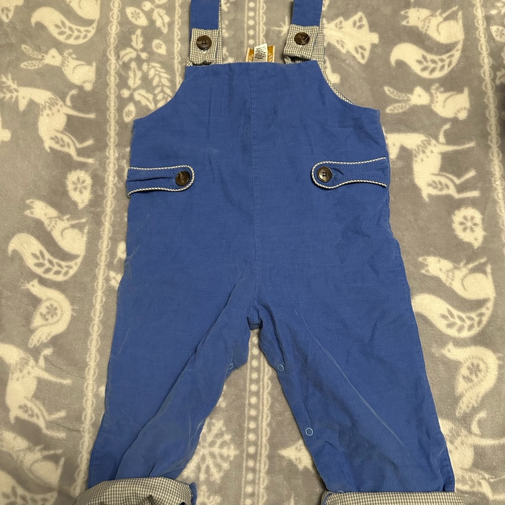 TBBC 3T Blue Corduroy Overalls with Grey Gingham Cotton Lining